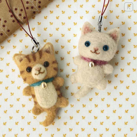 Japan Hamanaka Wool Needle Felting Kit - White Cat & Tabby Cat - 1