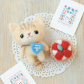 Japan Hamanaka Wool Needle Felting Kit - Postman Tiger Cat & Strawberry Tart - 1