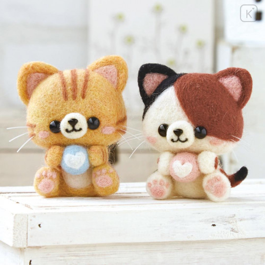 Japan Hamanaka Wool Needle Felting Kit - Calico and Orange Tabby Cats - 1