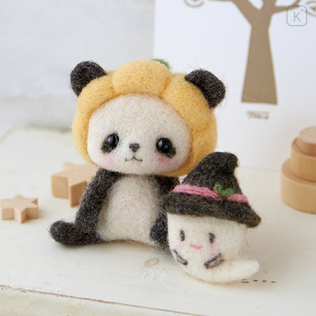 Japan Hamanaka Wool Needle Felting Kit - Halloween Pumpkin Hat Panda & Ghost - 1