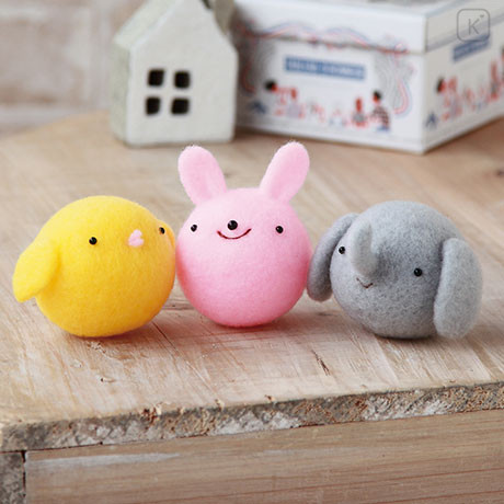 Japan Hamanaka Aclaine Needle Felting Kit - Soft & Squishy Mascot Chick Rabbit Elephant Trio - 1
