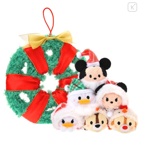 Japan Disney Store Tsum Tsum Mini Plush (S) - 2015 Christmas Wreath Mickey & Friends - 1