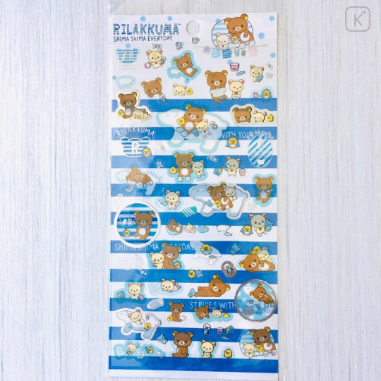San-X Rilakkuma Sticker - Blue Stripes - 1