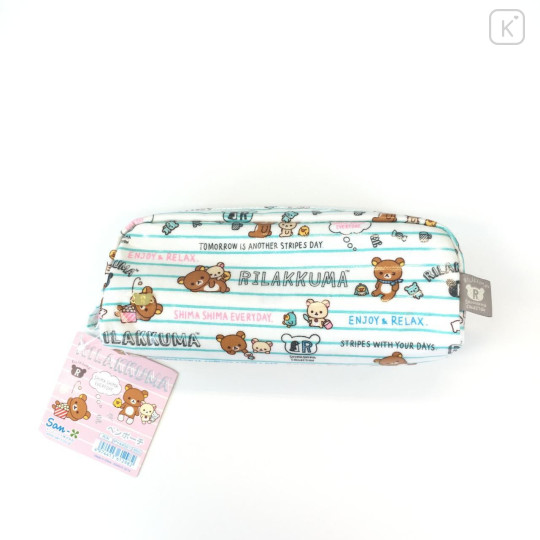 Japan Rilakkuma Zipper Makeup Stationery Pencil Bag Pouch - White & Blue - 4