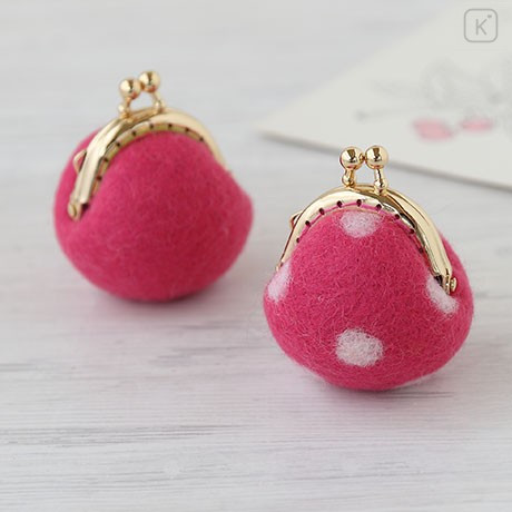 Japan Hamanaka Wool Needle Felting Kit - Cherry Pink & White Dots Purse - 1