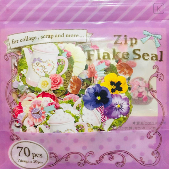 Japan Zip Flake Seal Sticker 70pcs - Flower - 1