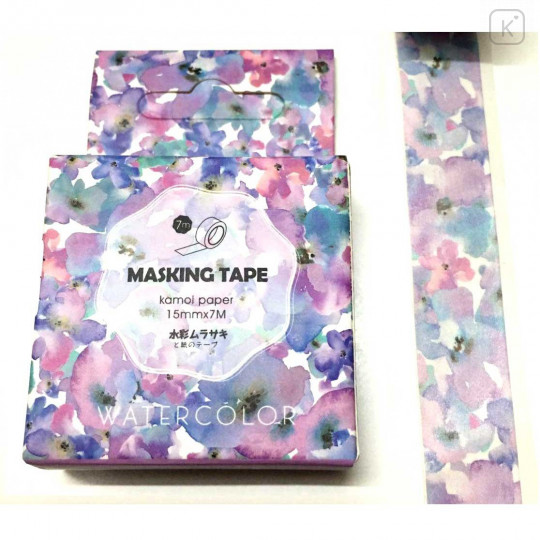 Japanese Washi Masking Tape - Purple Watercolor Flower - 1