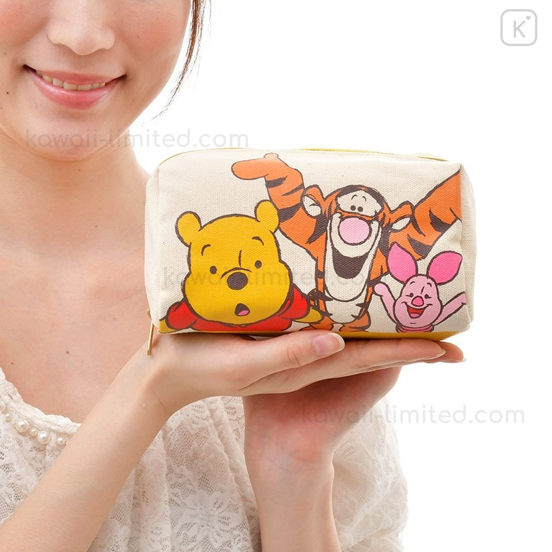Japan Disney Store Winnie the Pooh Friends Makeup Pencil Bag Canvas Zipper Pouch