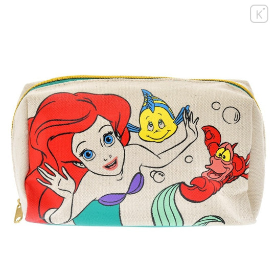 Japan Disney Store Mermaid Ariel & Friends Makeup Pencil Bag Canvas Zipper Pouch - 1