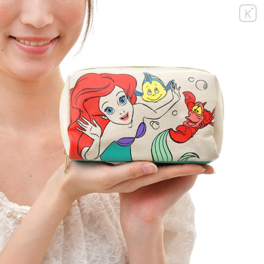 Japan Disney Store Mermaid Ariel & Friends Makeup Pencil Bag Canvas Zipper Pouch - 5