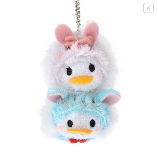 Japan Disney Store Tsum Tsum Pair Plush Keychain - 2017 Easter Donald & Daisy - 2
