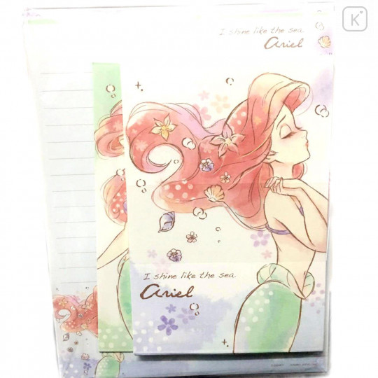 Japan Disney Letter Envelope Set - Little Mermaid Ariel Watercolor - 1