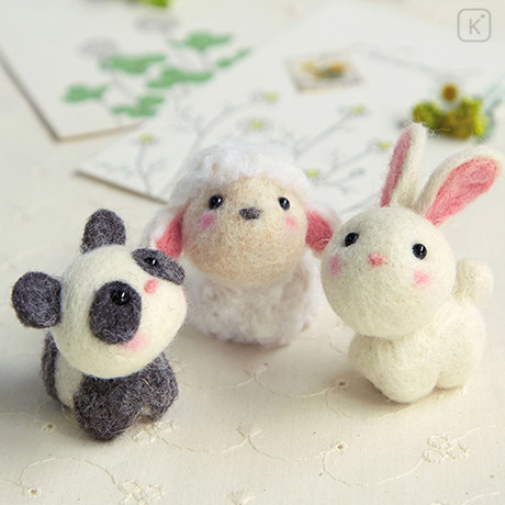Japan Hamanaka Wool Needle Felting Kit - Cute Animal Buddy Panda Sheep Rabbit - 1