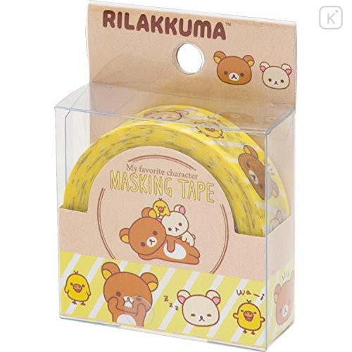 Japan San-X Washi Paper Masking Tape - Rilakkuma Bear Yellow Stripe - 1