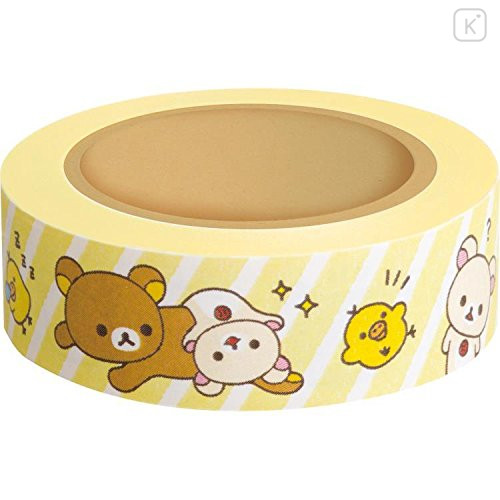 Japan San-X Washi Paper Masking Tape - Rilakkuma Bear Yellow Stripe - 2