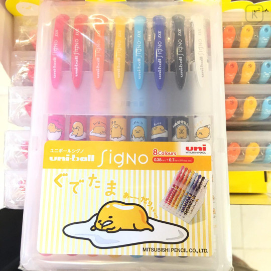 Japan Sanrio Gudetama Uni-ball Signo DX 0.38mm Gel Pen 8 Colour Set - 1
