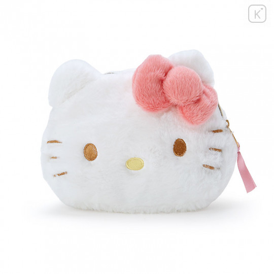 Japan Sanrio Fluffy Face Pouch - Hello Kitty - 1