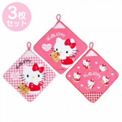 Japan Sanrio Hand Towel With Loop 3pcs Set - Hello Kitty / Bear