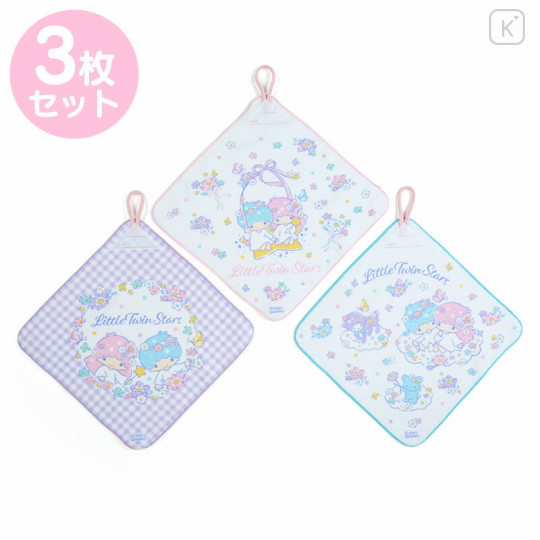 Japan Sanrio Hand Towel With Loop 3pcs Set - Little Twin Stars / Flower - 1