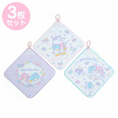 Japan Sanrio Hand Towel With Loop 3pcs Set - Little Twin Stars / Flower