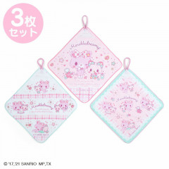Japan Sanrio Hand Towel With Loop 3pcs Set - Mewkledreamy / Check