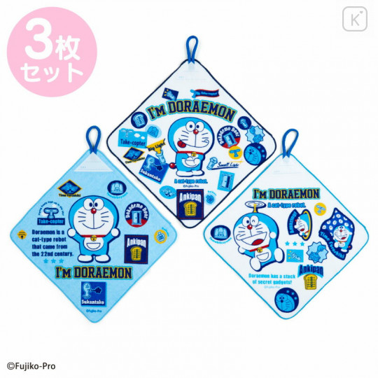 Japan Sanrio Hand Towel With Loop 3pcs Set - Doraemon - 1