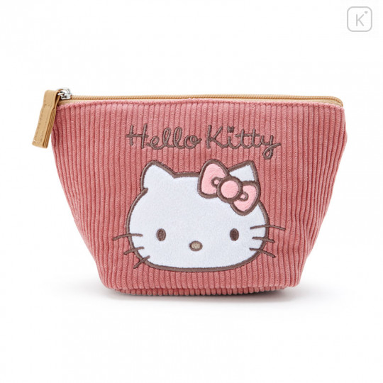 Japan Sanrio Triangular Pouch - Hello Kitty / Corduroy - 1