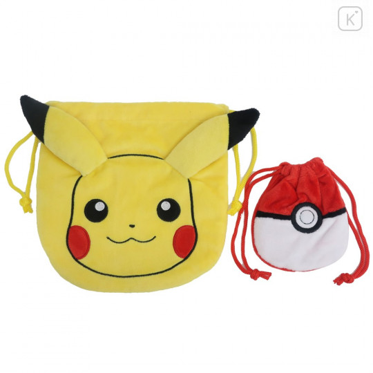 Japan Pokemon Drawstring Bag 2pcs Set - Pikachu & Monster Ball - 1