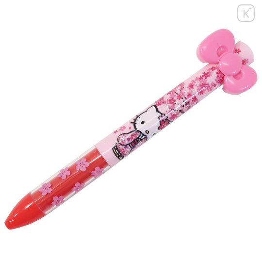 Japan Sanrio Two Color Mimi Pen - Hello Kitty / Ribbon Sakura Tree - 1