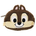 Japan Disney Makeup Pencil Bag Fluffy Pouch - Chip & Dale Face - 1
