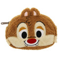 Japan Disney Makeup Pencil Bag Fluffy Pouch - Chip & Dale Face - 6