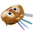 Japan Disney Makeup Pencil Bag Fluffy Pouch - Chip & Dale Face - 7
