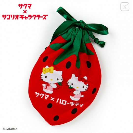 Japan Sanrio Strawberry Drawstring Bag - Hello Kitty / Sakuma - 1