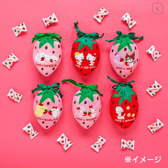 Japan Sanrio Strawberry Drawstring Bag - Kuromi / Sakuma - 6