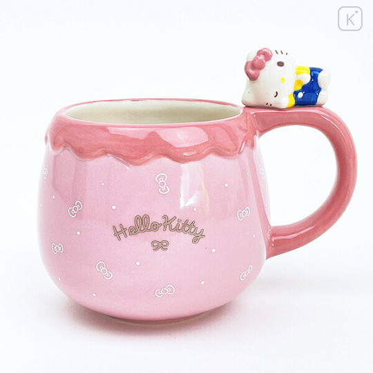 Japan Sanrio 3D Porcelain Mug with Nokkari Figure - Hello Kitty : Light Pink - 1