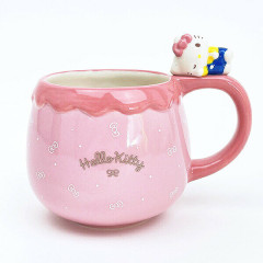 Japan Sanrio 3D Porcelain Mug with Nokkari Figure - Hello Kitty : Light Pink