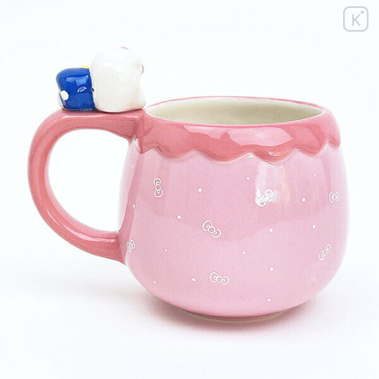 Japan Sanrio 3D Porcelain Mug with Nokkari Figure - Hello Kitty : Light Pink - 2
