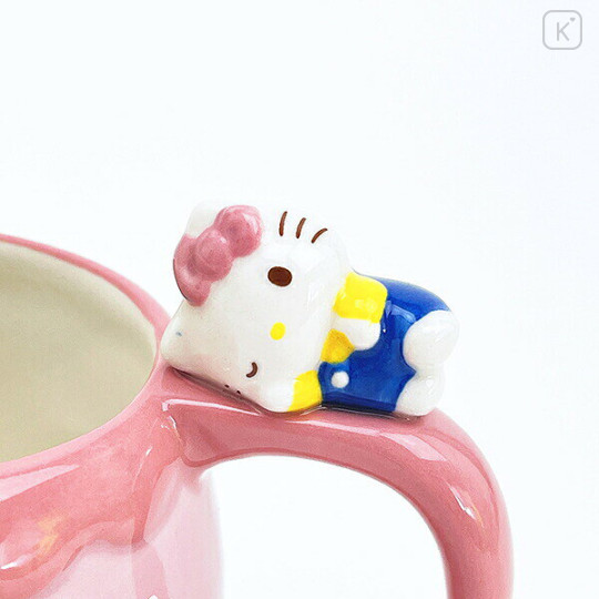 Japan Sanrio 3D Porcelain Mug with Nokkari Figure - Hello Kitty : Light Pink - 3