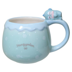 Japan Sanrio 3D Porcelain Mug with Nokkari Figure - Hangyodon : Light Blue