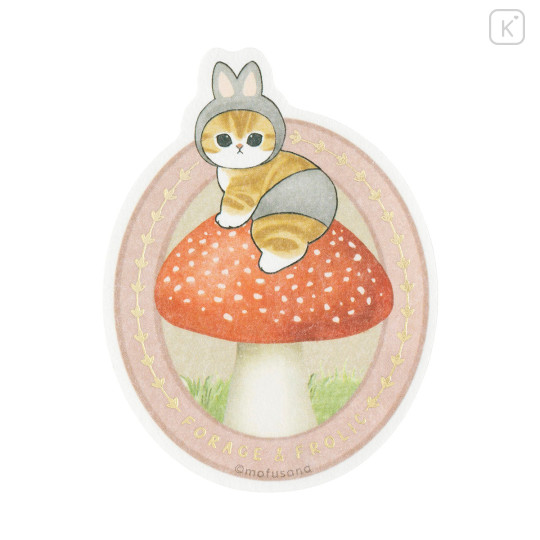Japan Mofusand Foil Stamped Sticker - Woodlands Bunny cat riding a mushroom - 1