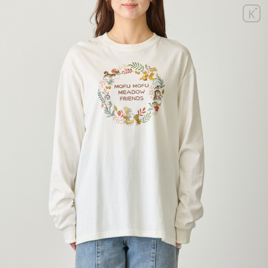 Japan Mofusand Long-Sleeve T-Shirt (M) - Woodlands Meadow Friends White - 5