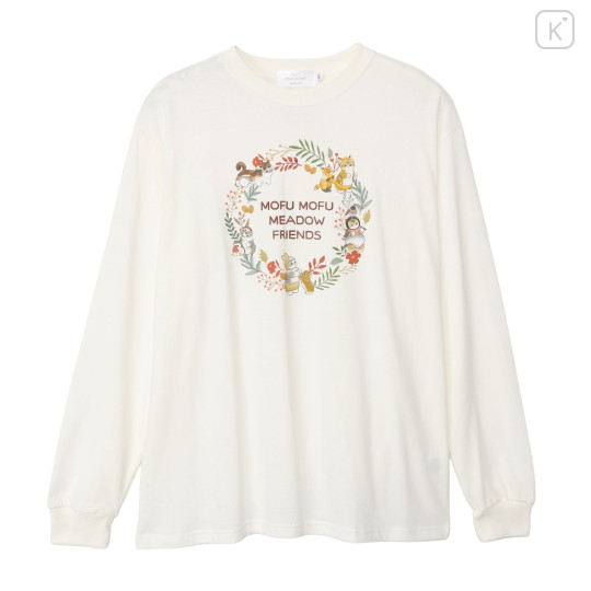 Japan Mofusand Long-Sleeve T-Shirt (L) - Woodlands Meadow Friends White - 1