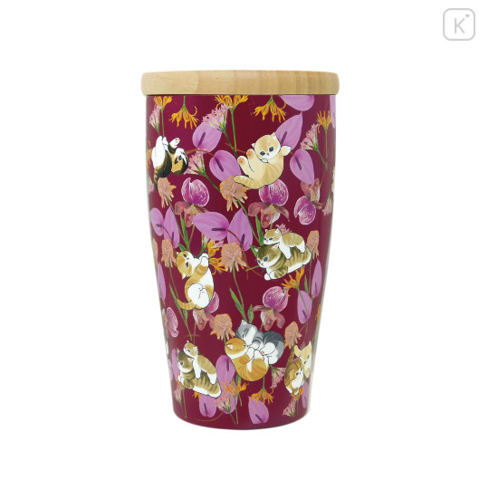 Japan Mofusand Hibiya Kadan Wooden Lid Stainless Steel Tumbler 350ml - Anthurium - 1