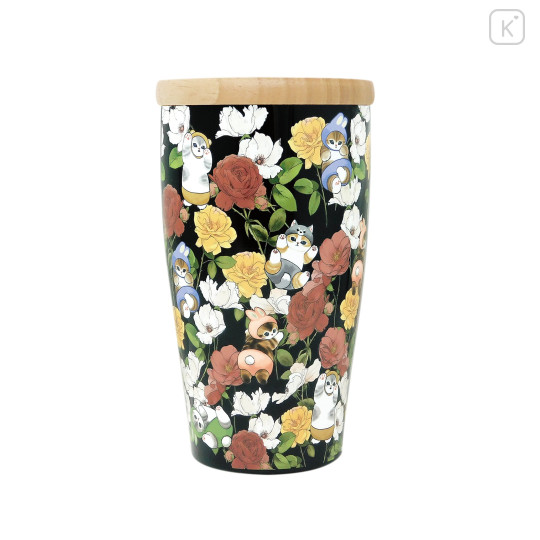 Japan Mofusand Hibiya Kadan Wooden Lid Stainless Steel Tumbler 350ml - Rose - 1