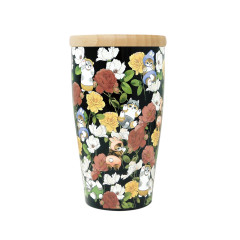 Japan Mofusand Hibiya Kadan Wooden Lid Stainless Steel Tumbler 350ml - Rose