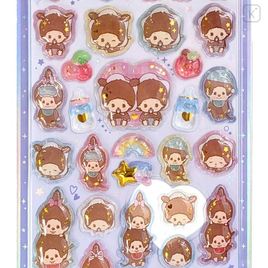 Japan Monchhichi Uruchuru Pop Seal - Bebichhichi-chan & Bebichhichi-kun - 2