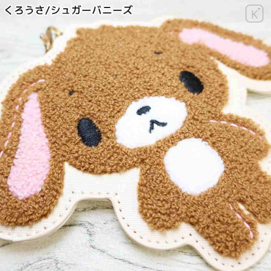 Japan Sanrio Pass Case Card Holder & Reel - Sugarbunnies : Embroidery Kurousa - 2