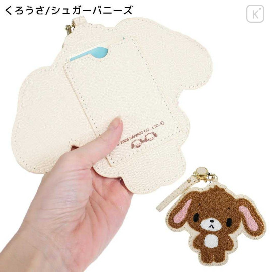 Japan Sanrio Pass Case Card Holder & Reel - Sugarbunnies : Embroidery Kurousa - 4