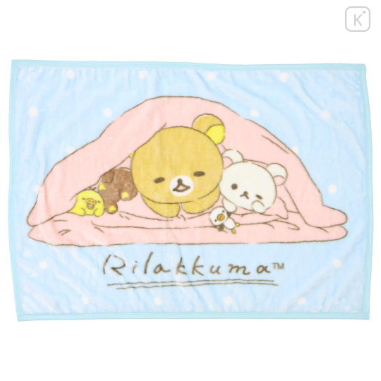 Japan San-X Flannel Lap Blanket - Rilakkuma : I've Warmed Up Your Bedding Sky Blue - 1