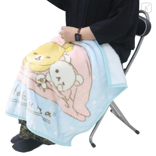 Japan San-X Flannel Lap Blanket - Rilakkuma : I've Warmed Up Your Bedding Sky Blue - 4